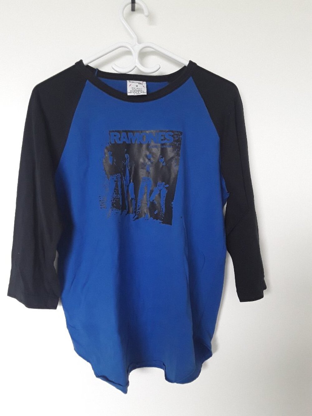 Ramones 3/4 Raglan Shirt, Custom Print, Blue/Black – Adult M – Made in Canada